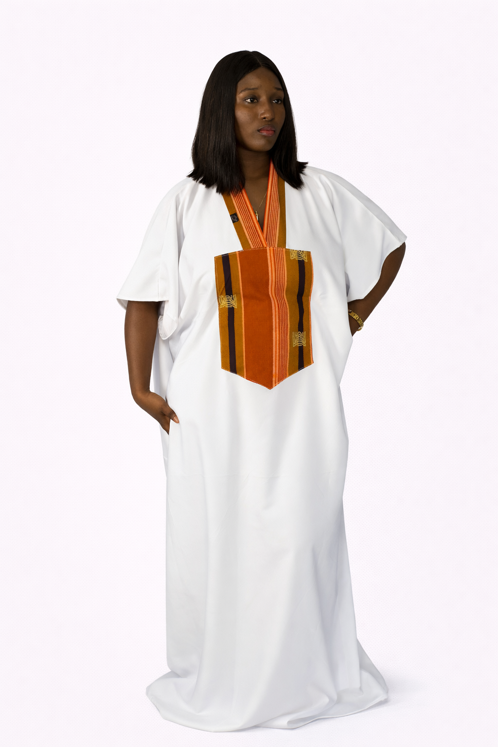 Boubou long avec plastron tissé